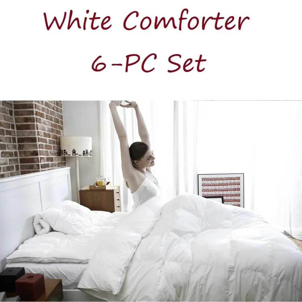 6 Piece White Comforter Set - Queen & King Size - Pintuck Comforter Set